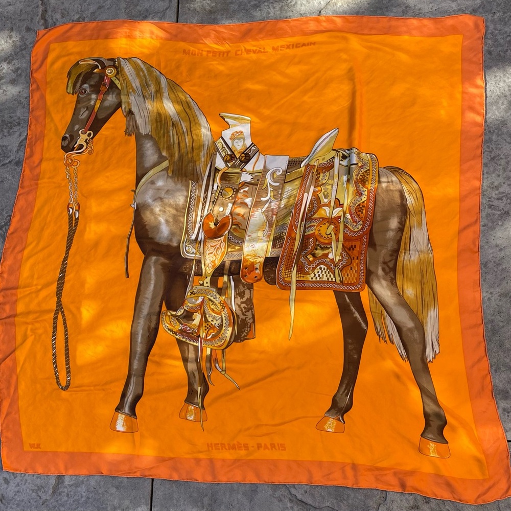 Hermès “Mon Petit Cheval Mexicain” Large Silk Scarf 52” Equestrian Print Shawl